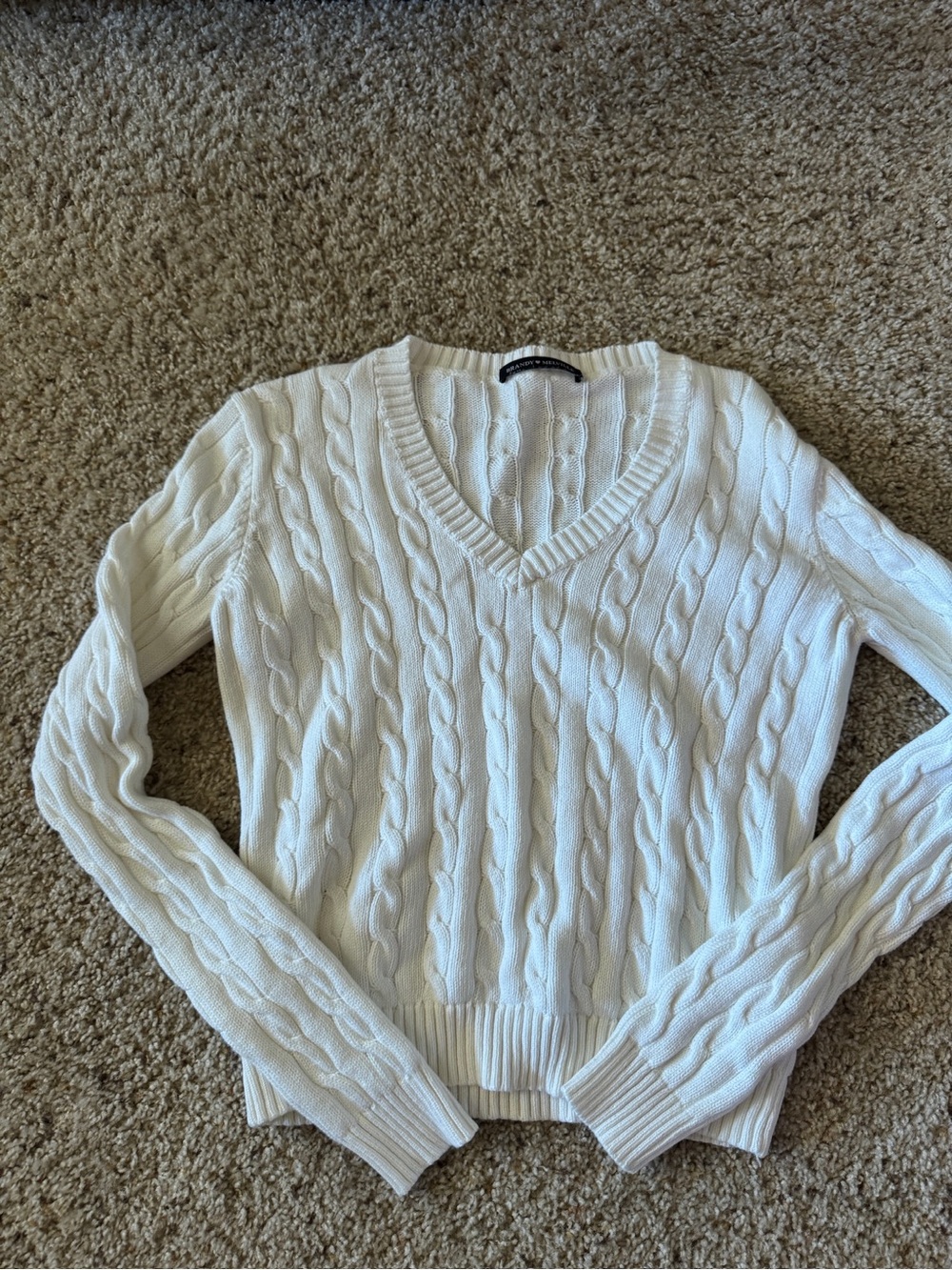 Brandy Melville Ivory Cable-Knit V-Neck Sweater